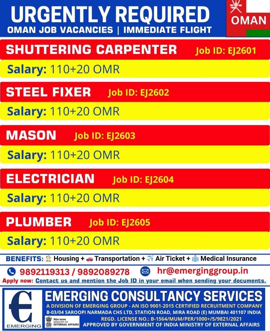 URGENT REQUIRED FOR LEADING INDUSTRIAL COMPANY IN OMAN