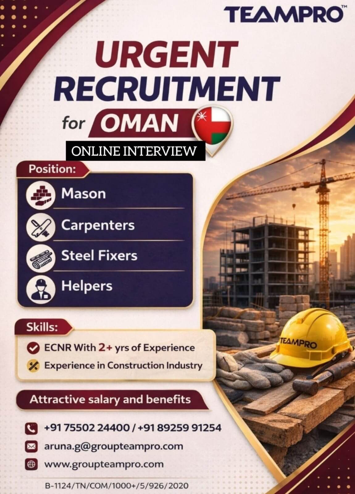 ? URGENT HIRING | OMAN ?? | ONLINE INTERVIEW  Exciting opportunity for construction professionals to work on reputed projects in Oman!