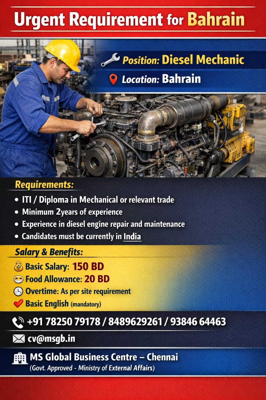 Urgent Requirement for Bahrain