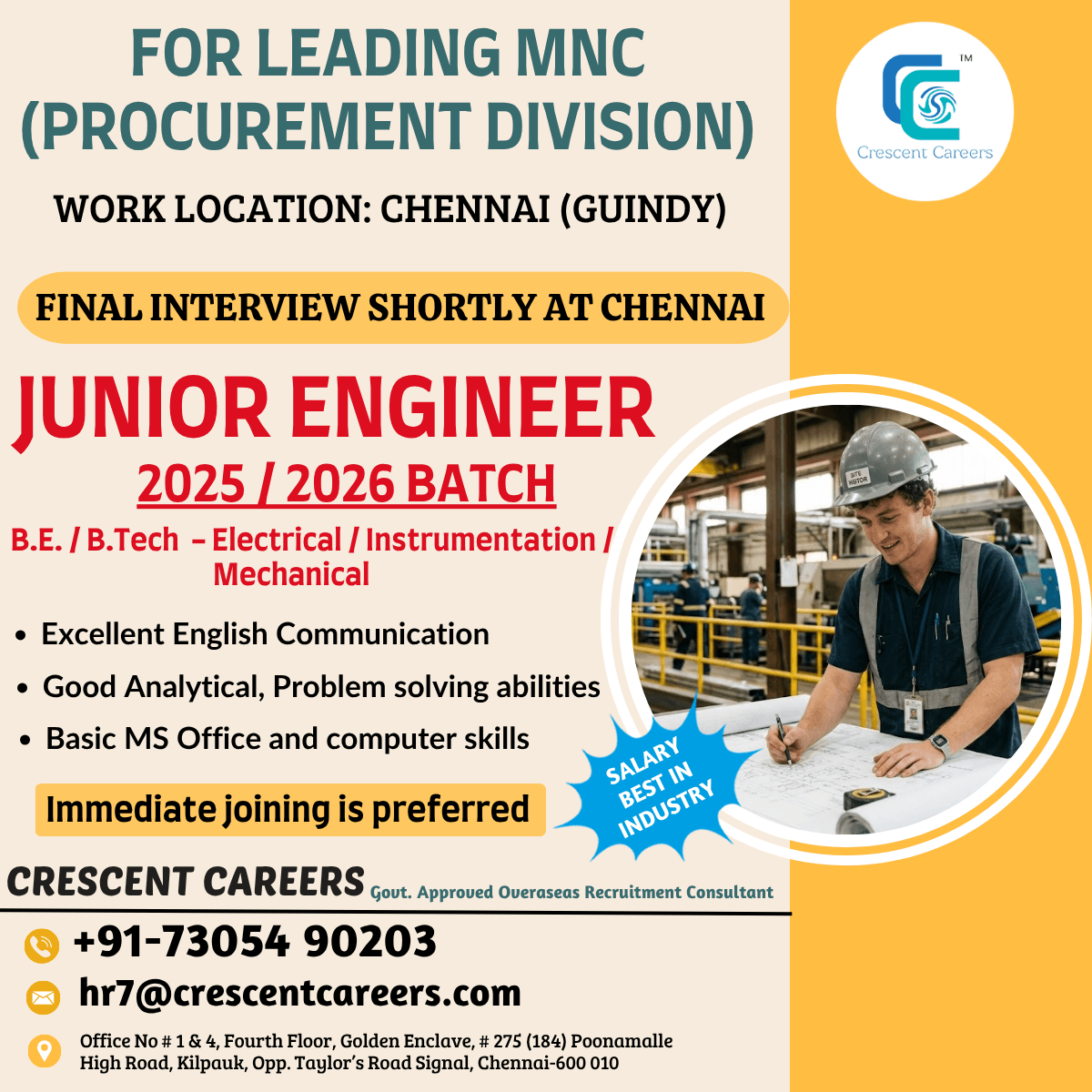 FRESHERS - JUNIOR ENGINEER - 2025 / 2026 BATCH FRESHERS - JUNIOR ENGINEER - 2025 / 2026 BATCH