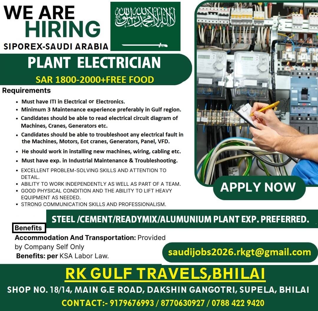 PLANT ELECTRICIAN - SIPOREX - SAUDI ARABIA