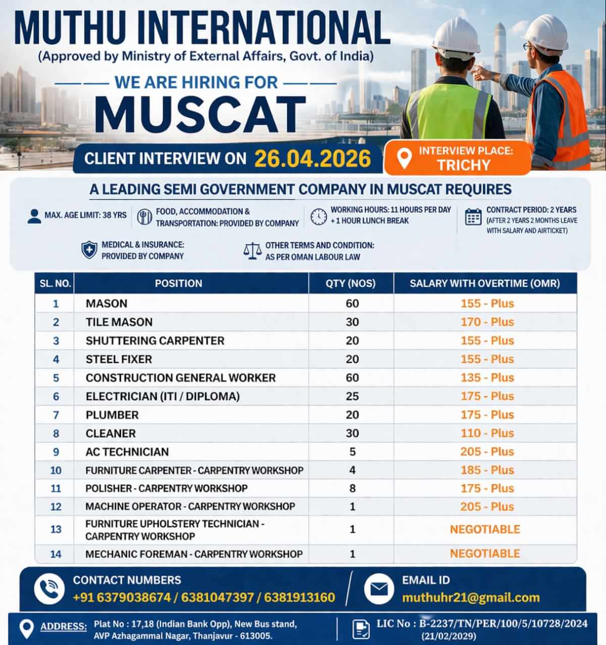 WANTED FOR MUSCAT WANTED FOR MUSCAT