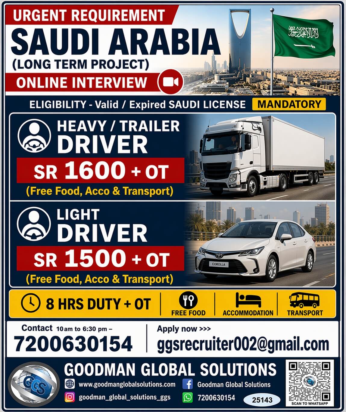 URGENT REQUIREMENT -SAUDI  ARABIA - LONG TERM  ONLINE  INTERVIEW - CV SHORTLISTING IN CHENNAI