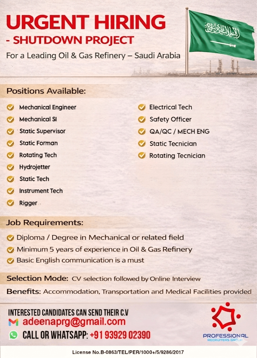 ? Urgent Hiring: Saudi Arabia Shutdown Project