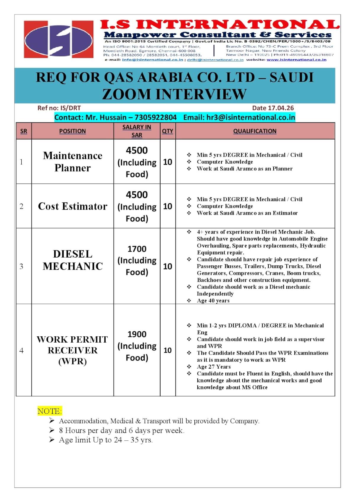 Hiring for Saudi Arabia
