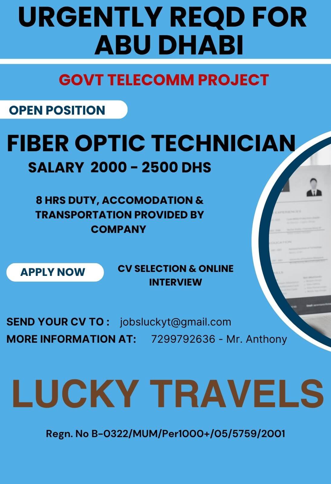 URGENT REQUIREMENT FOR ABU DHABI - GOVT PROJECT - CV SELECTION & ONLINE INTERVIEW