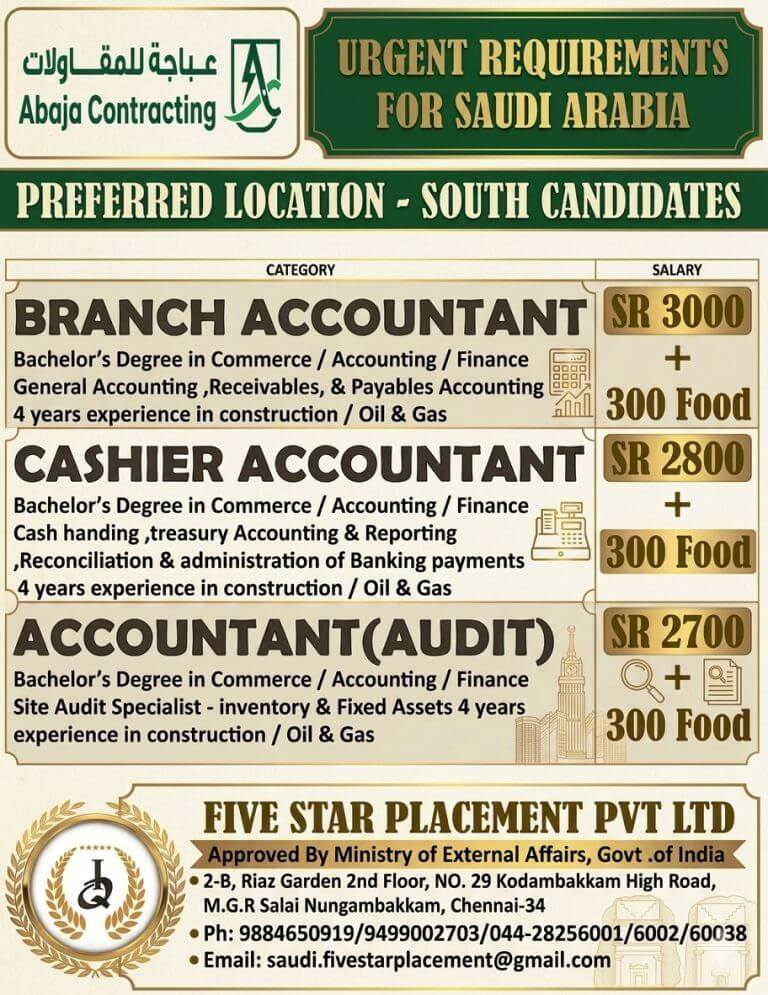 URGENT REQUIREMENT FOR SAUDI ARABIA