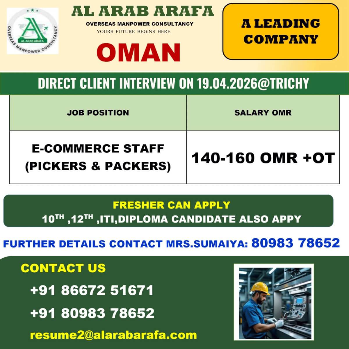 DIRECT CLIENT INTERVIEW ON 19.04.2026 @TRICHY