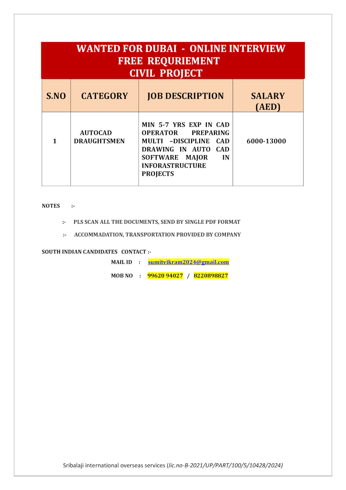 WANTED FOR DUBAI - ONLINE INTERVIEW CIVIL PROJECT