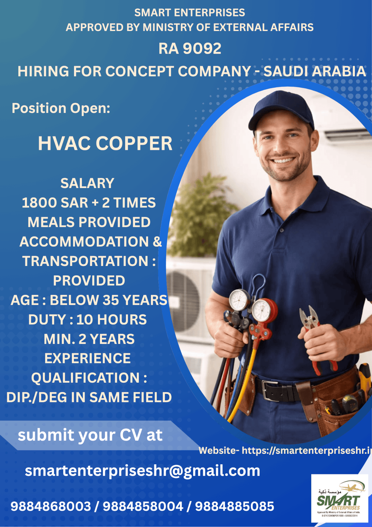 URGENT REQUIREMENT FOR SAUDI ARBIA