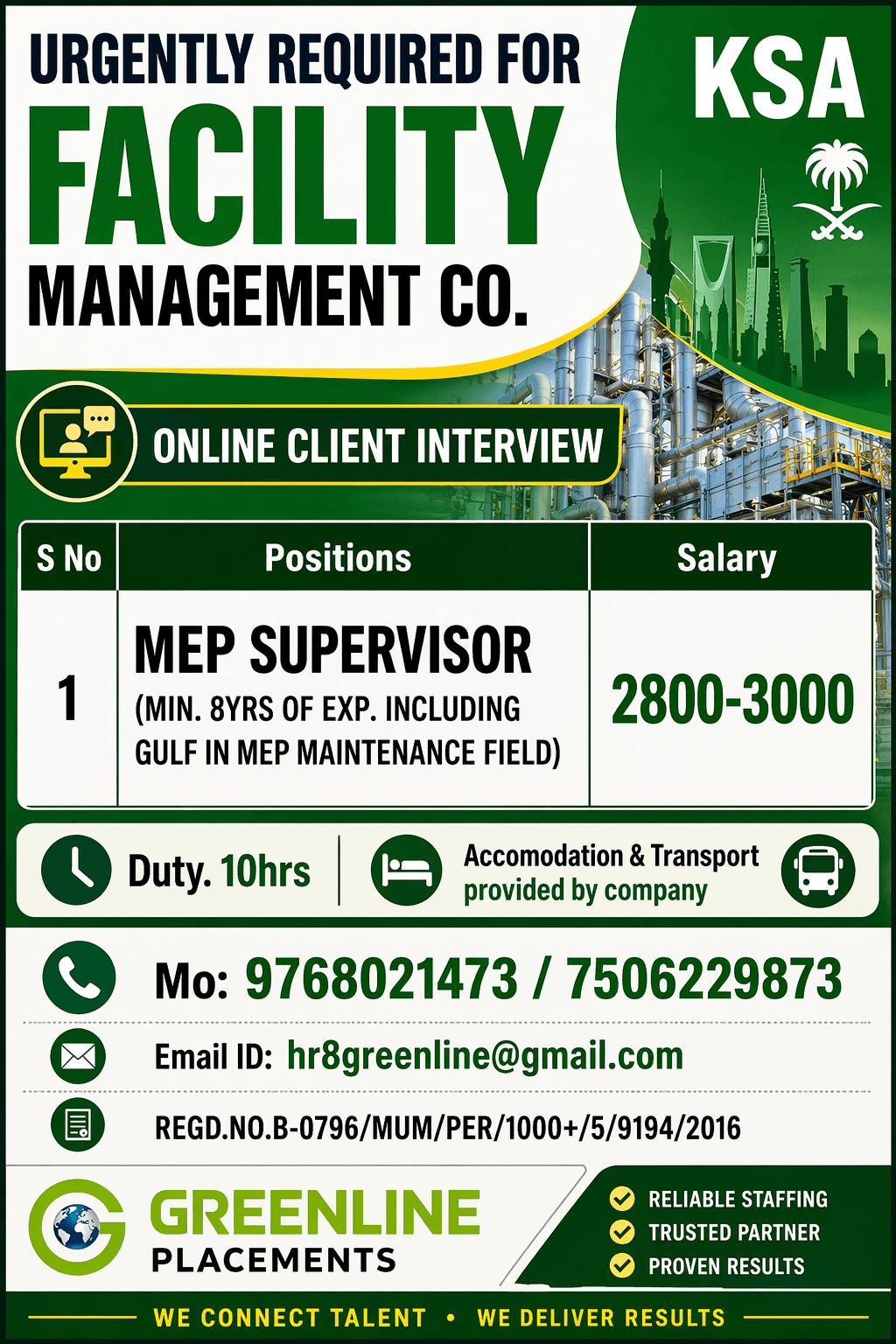 URGENTLY REQUIRED FOR FACILITY MANAGEMENT CO. KSA