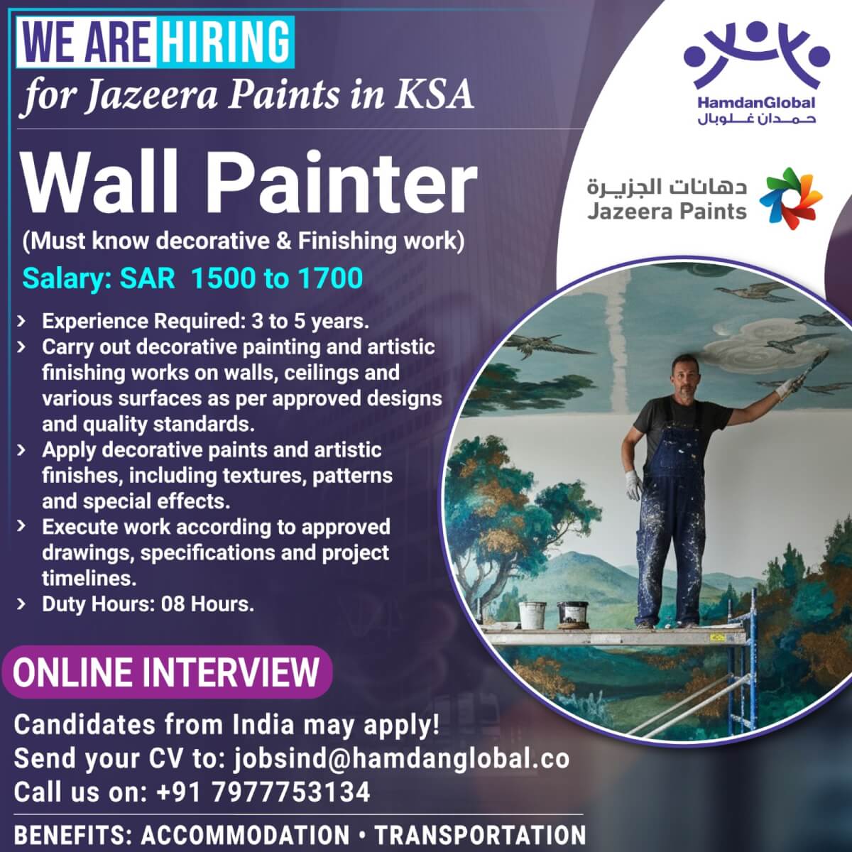Wall Painter Required (Finishing & Decoration)