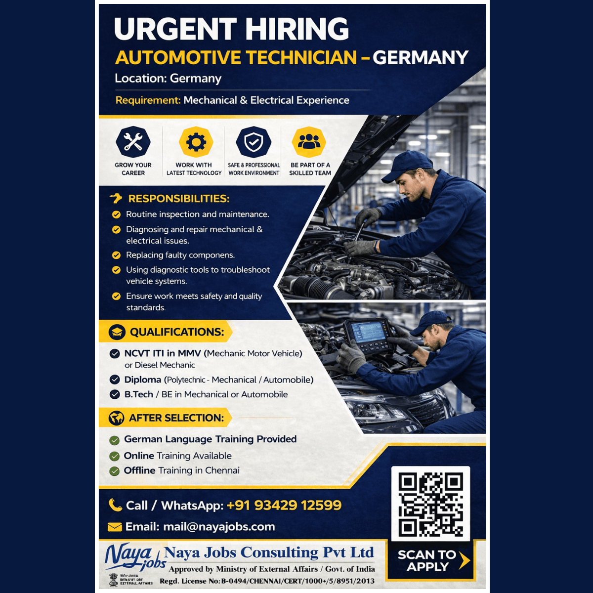 URGENT REQUIREMENT – AUTOMOTIVE TECHNICIAN (CAR MECHANIC / AUTO TECHNICIAN)