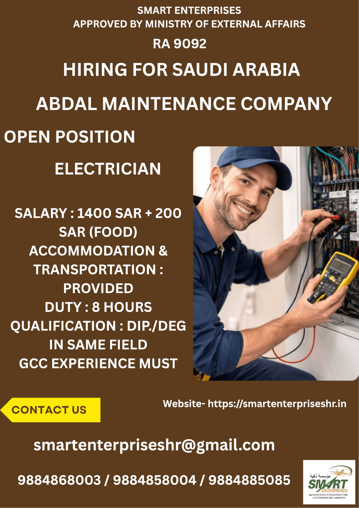 URGENT REQUIREMENT FOR SAUDI ARABIA