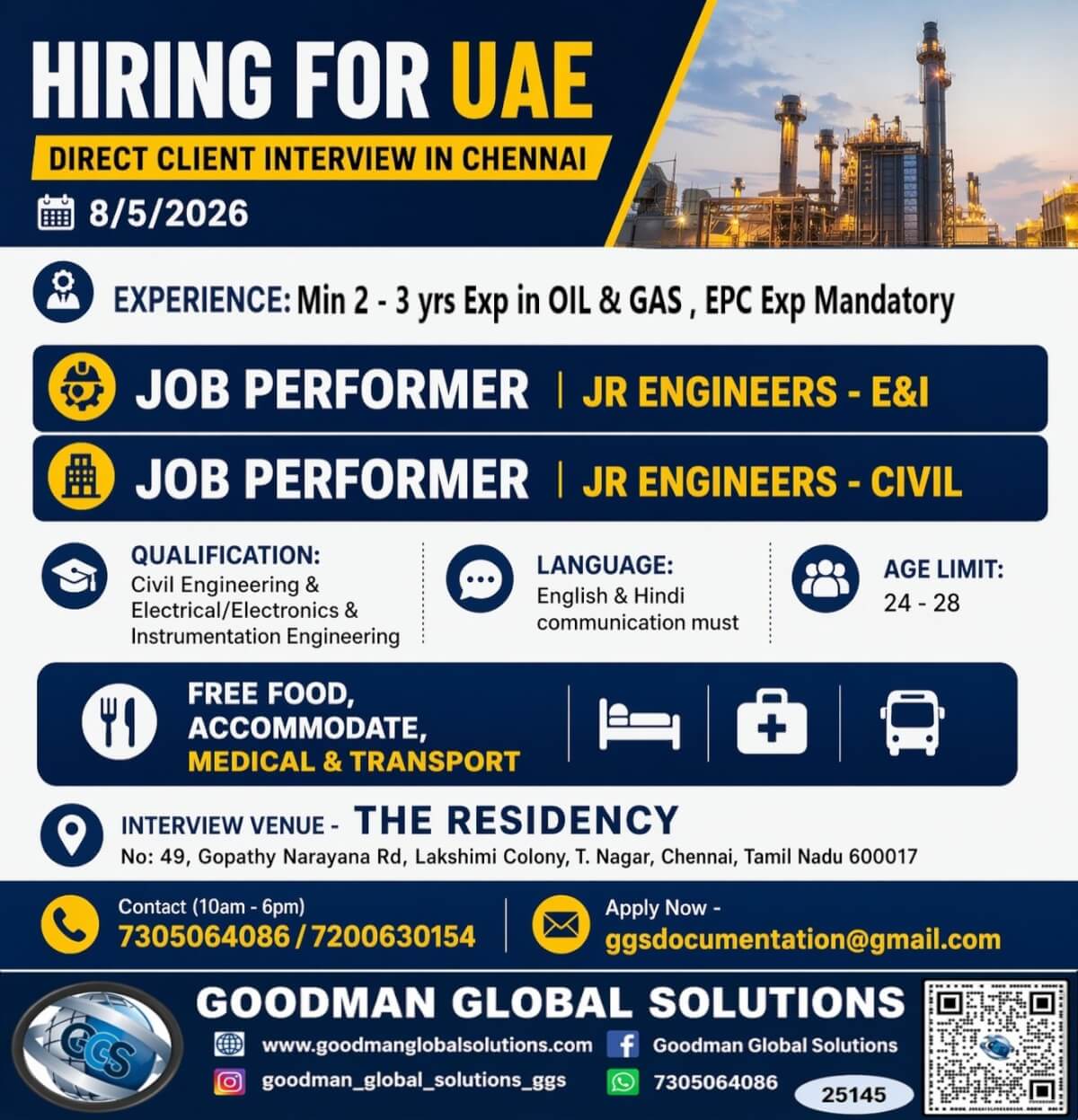 FREE REQUIREMENT -UAE - LONG TERM  DIRECT CLIENT  INTERVIEW IN CHENNAI @ 08-05-2026 