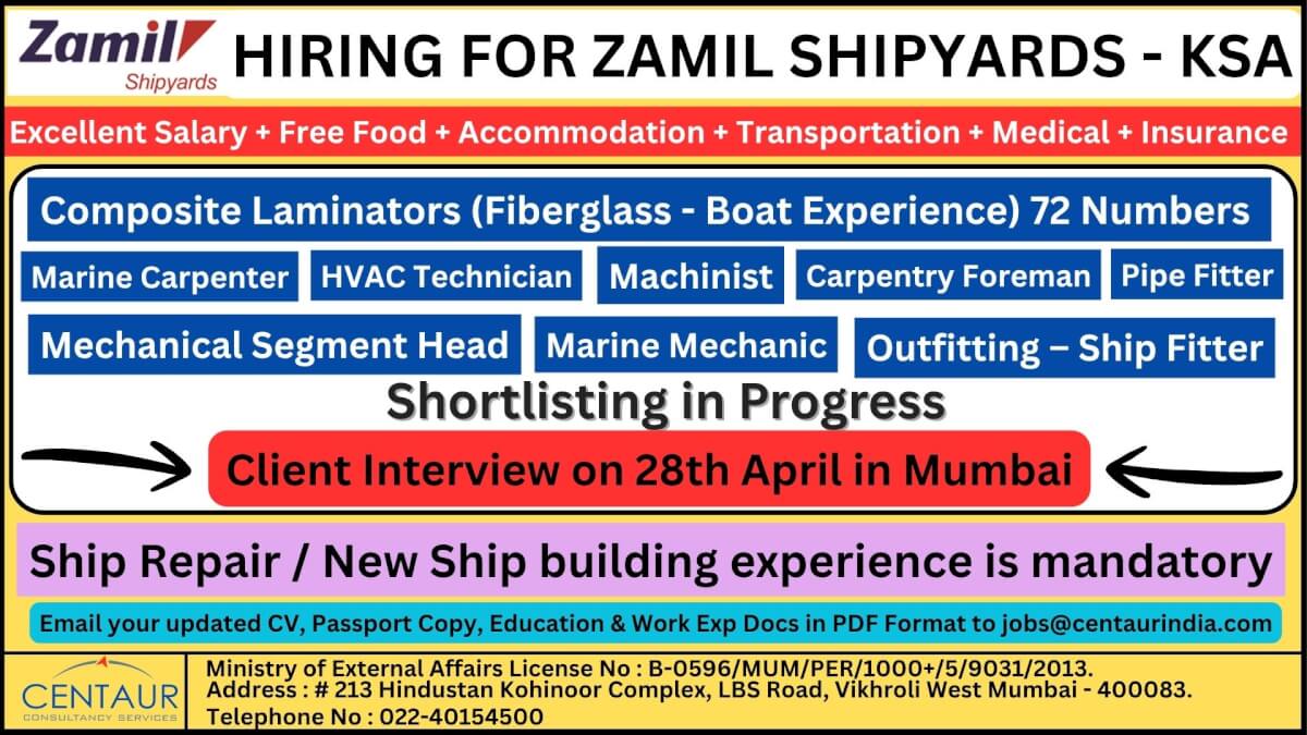 Hiring for Zamil Shipyards - Saudi Arabia