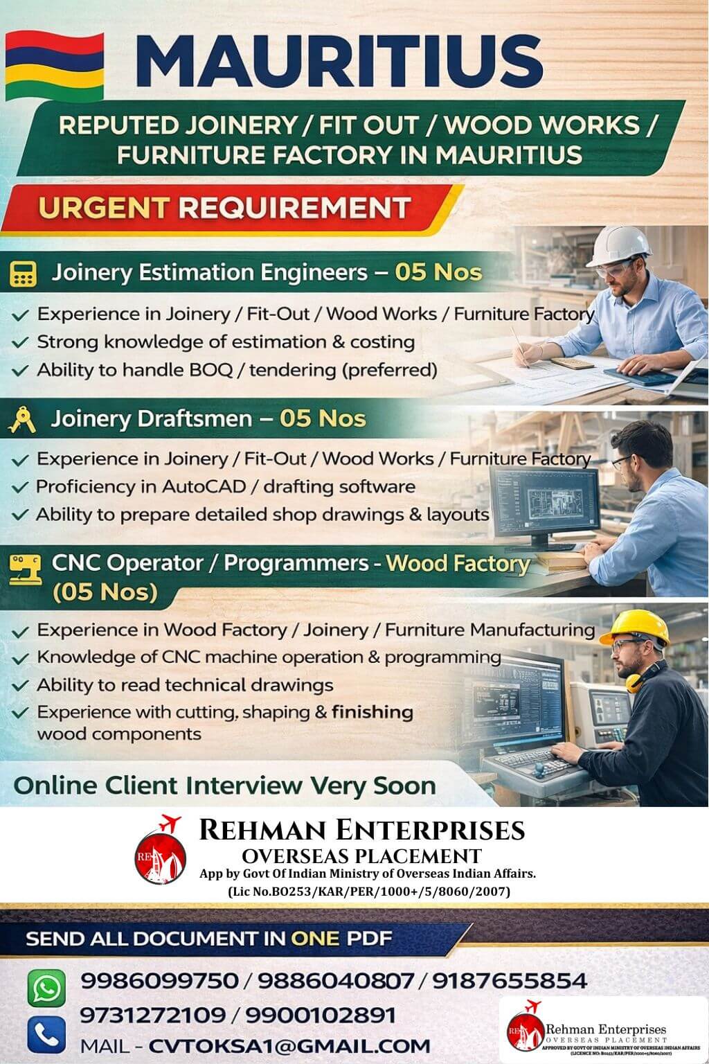URGENT REQUIREMENT IN MAURITIUS