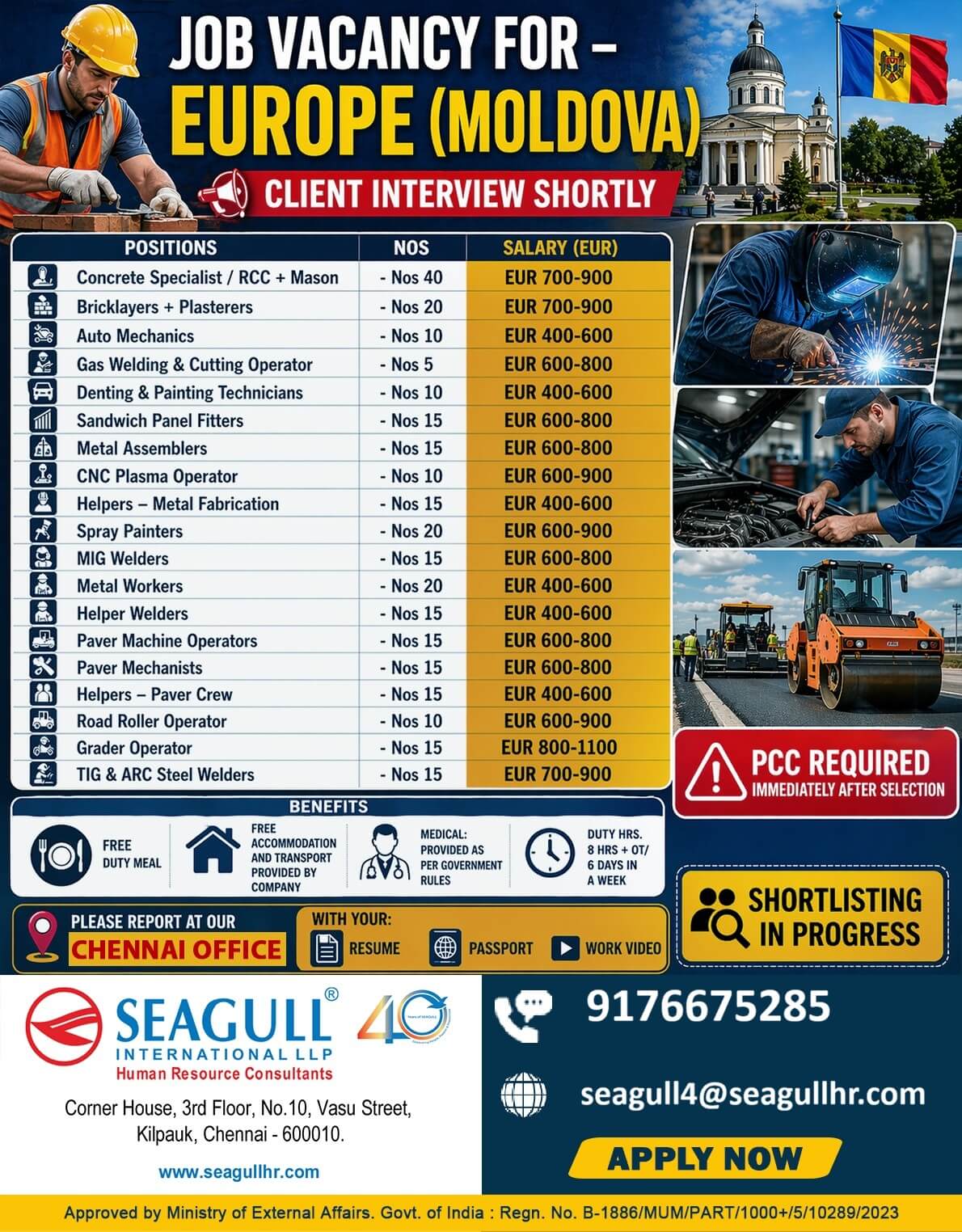 VERY URGENT REQUIREMENTS FOR MOLDOVA - EUROPE