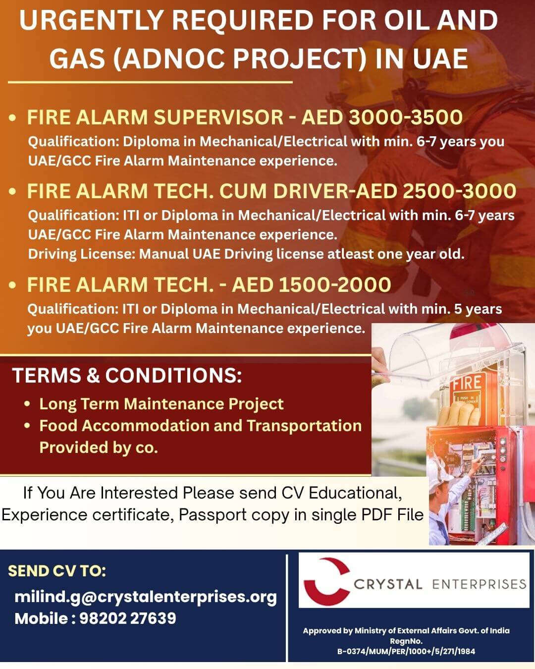 URGENTLY REQUIRED FOR OIL AND GAS (ADNOC PROJECT) IN UAE