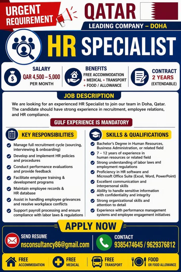 LEADING HR SPECIALIST COMPANY REQUIREMENT QATAR
