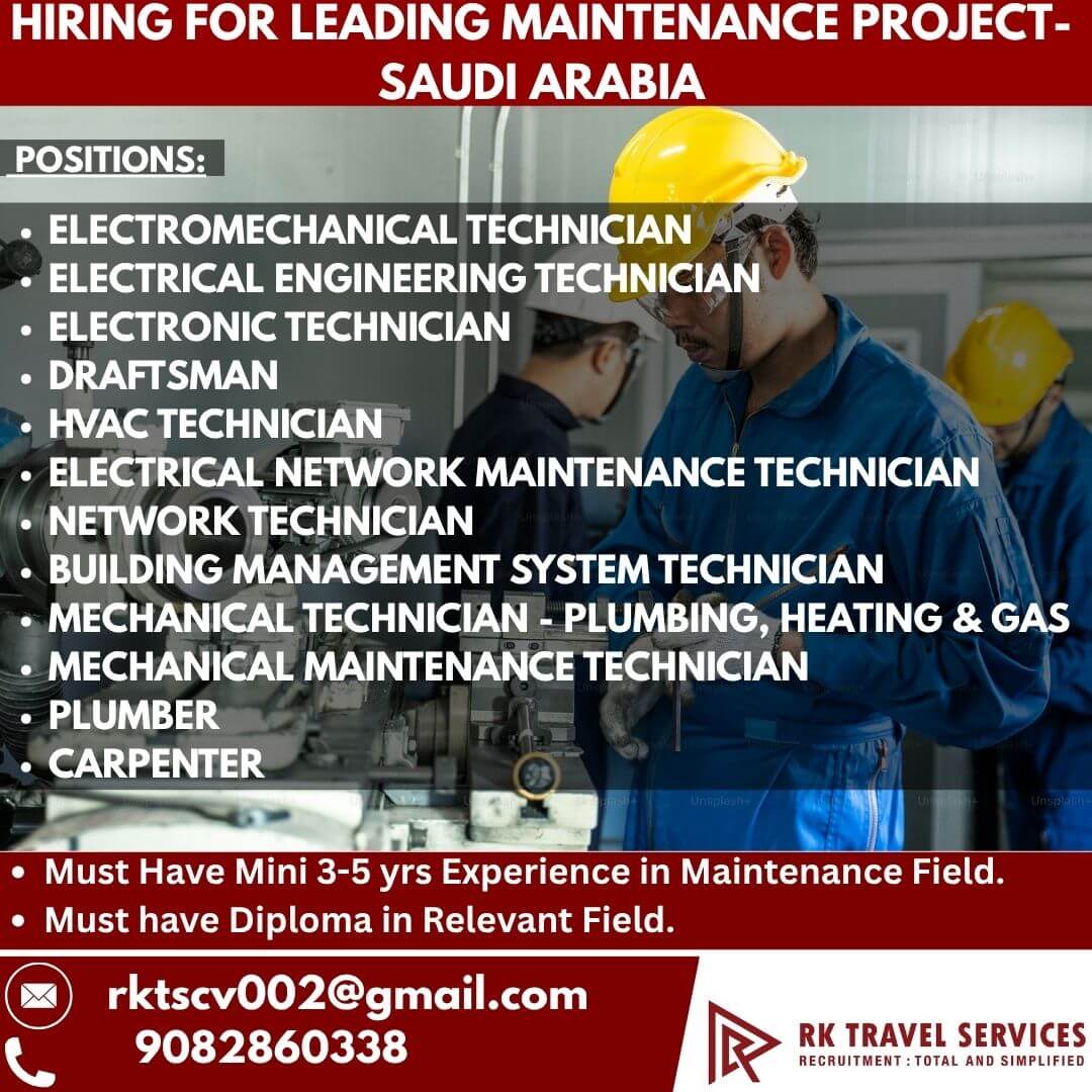 HIRING FOR LEADING MAINTENANCE PROJECT- SAUDI ARABIA