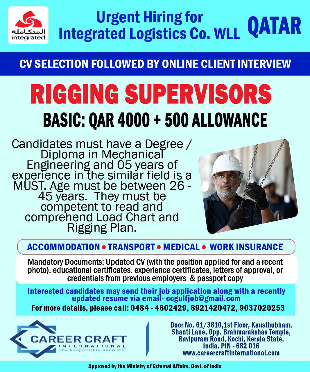 Urgent requirement of Rigging Supervisor for Qatar -