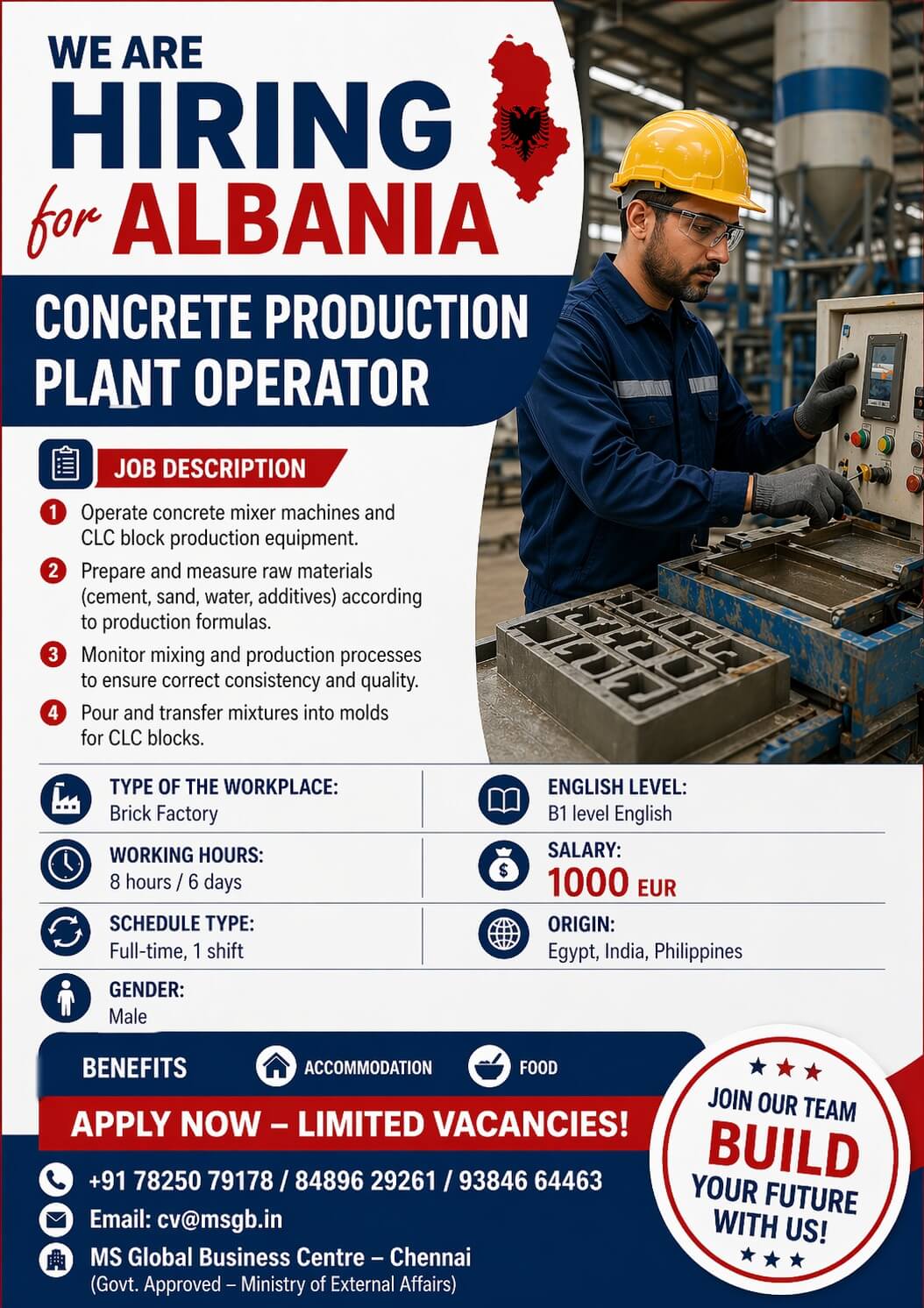 ALBANIA - CONCRETE PRODUCTION PLANT OPERATOR