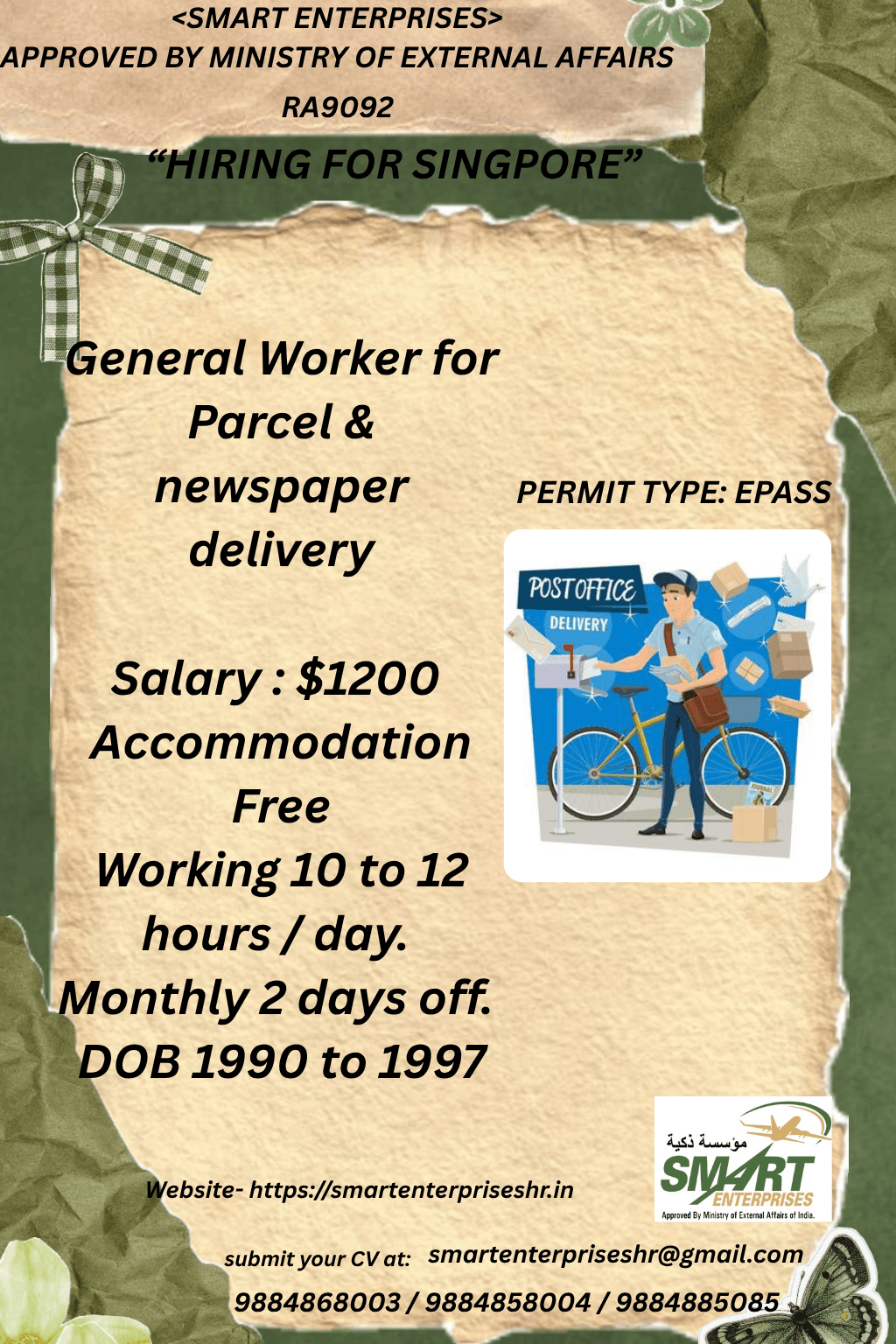GENERAL WORKER FOR PARCEL AND NEWSPAPER DILIVER