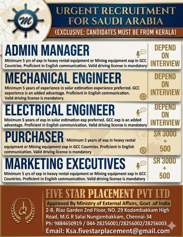 URGENT REQUIREMENT FOR SAUDI ARABIA