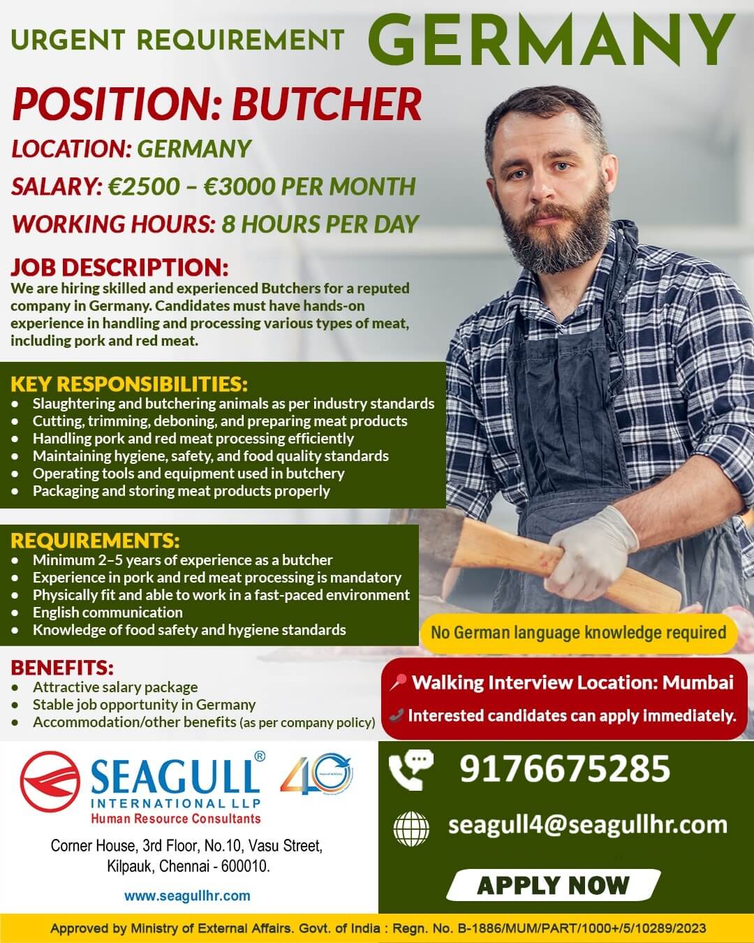 VERY URGENT REQUIREMENTS FOR GEMANY