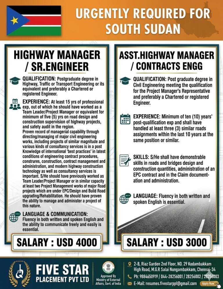 URGENT REQUIREMENT FOR SOUTH SUDAN