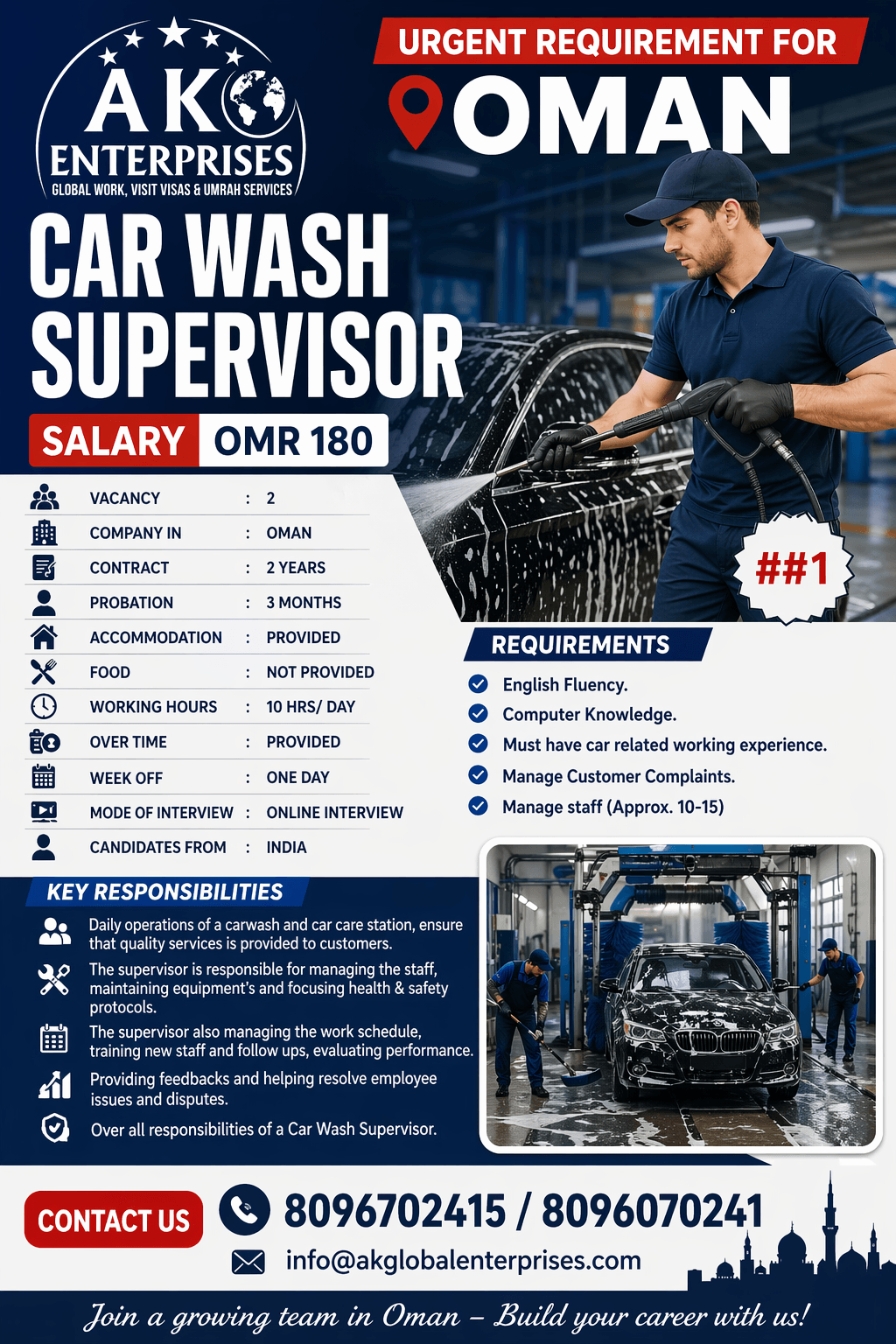 Urgent Requirement for Oman Car Wash Supervisor
