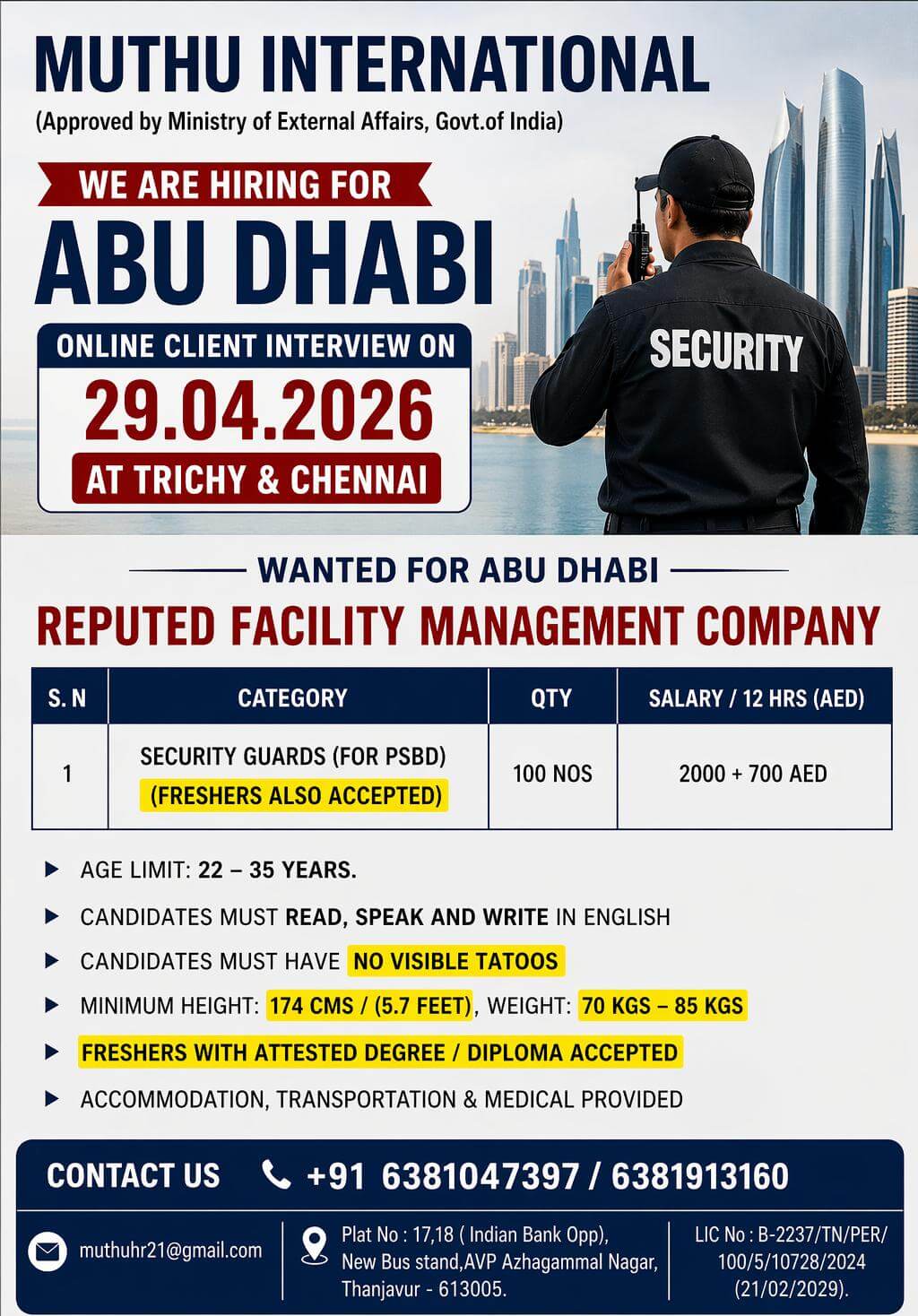 WANTED FOR ABUDHABI