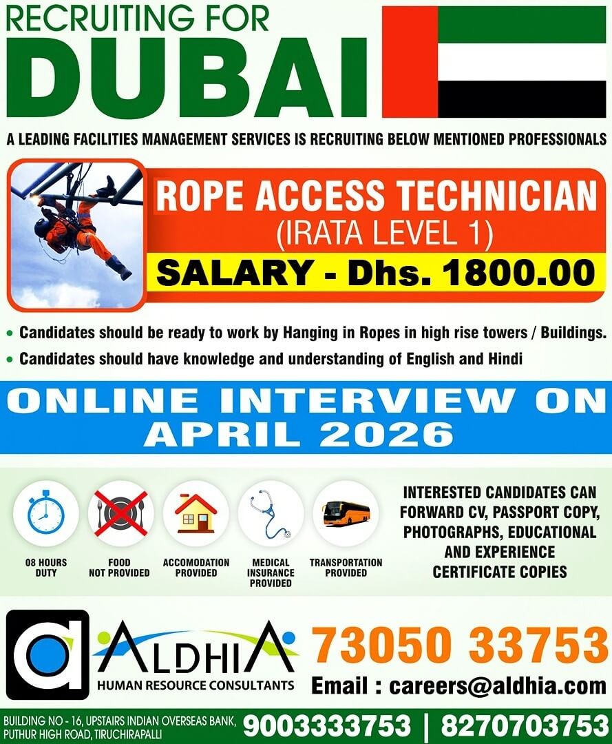 ? URGENT HIRING – IRATA Level 1 Rope Access Cleaners (UAE)