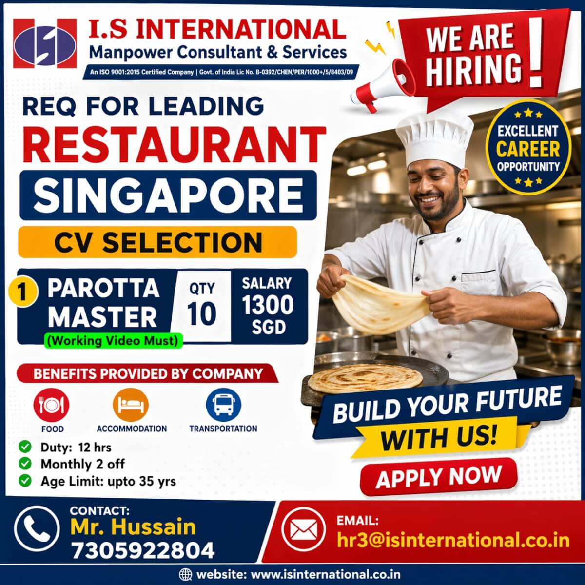 Hiring for Singapore Restaurant