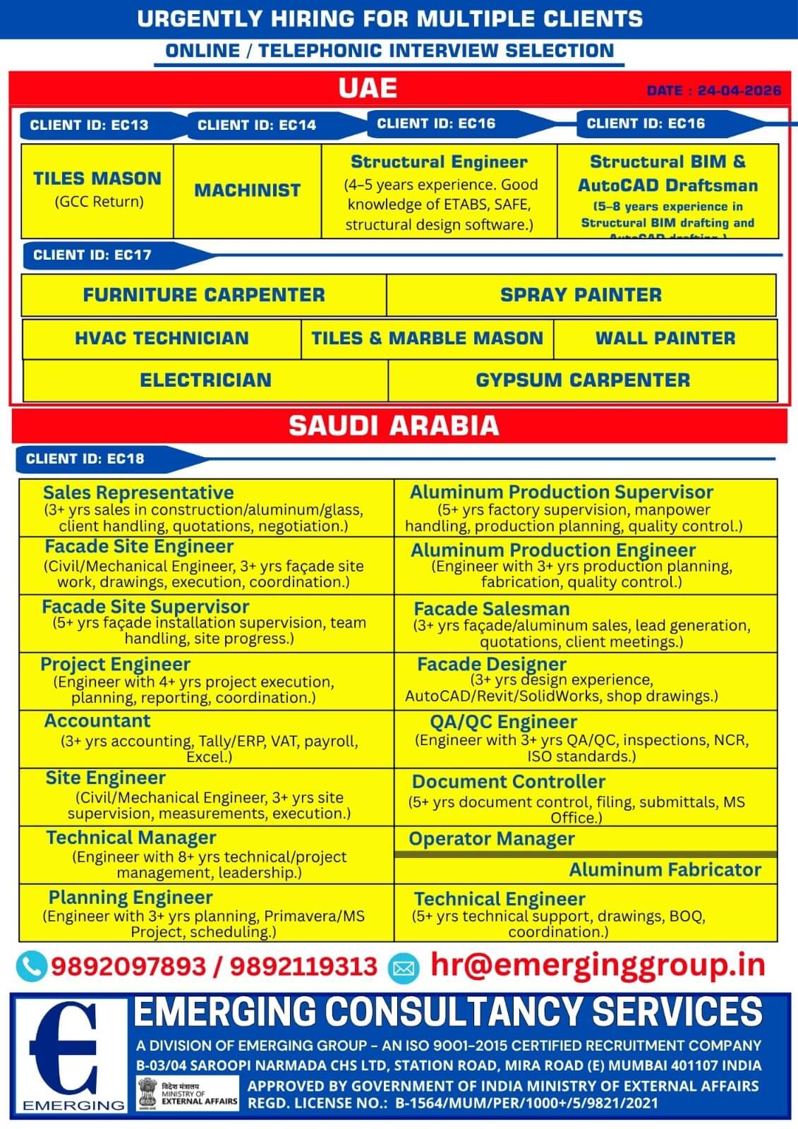 URGENT HIRING FOR MULTIPLE CLIENTS / ONLINE INTERVIEW