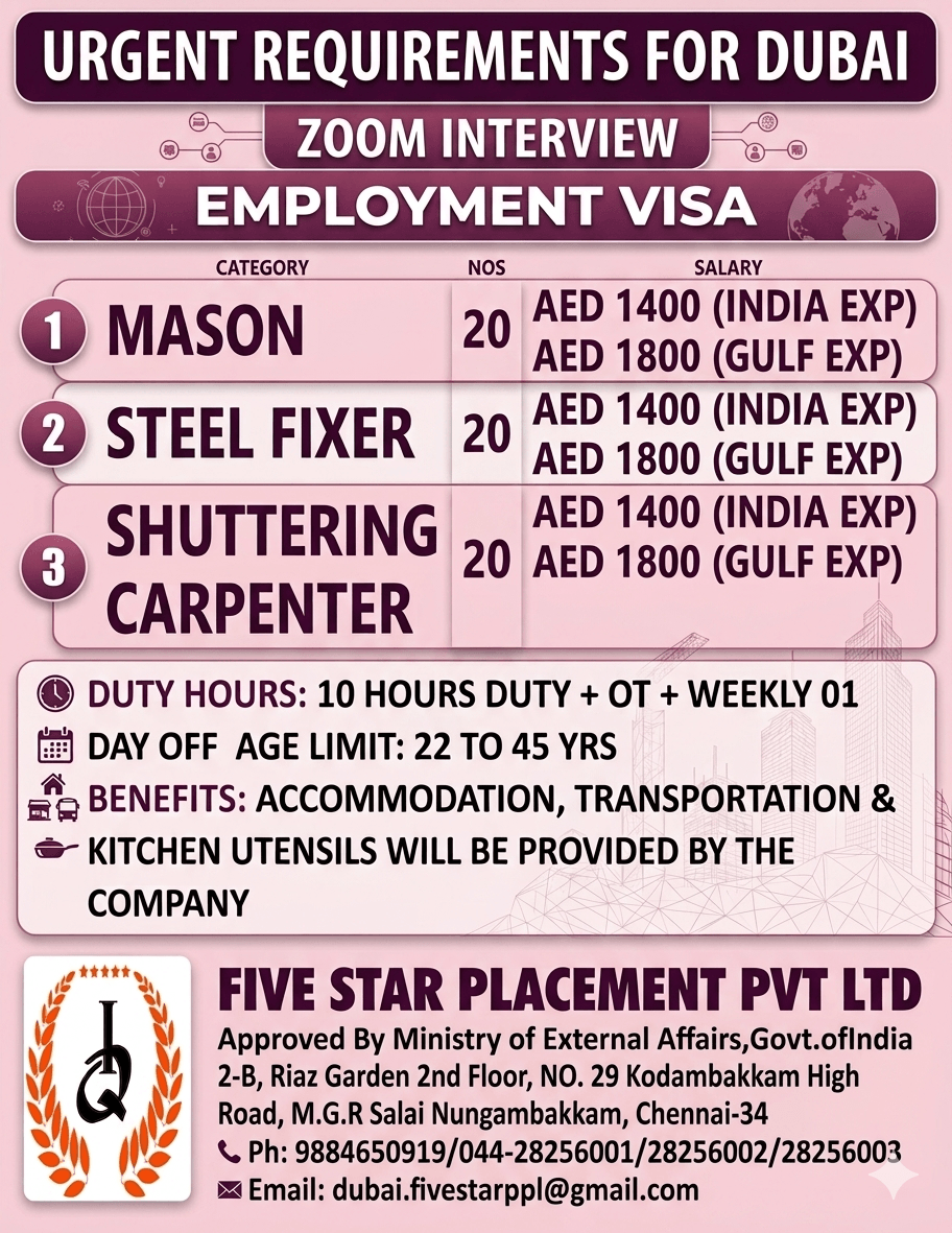 URGENT REQUIREMENT FOR DUBAI