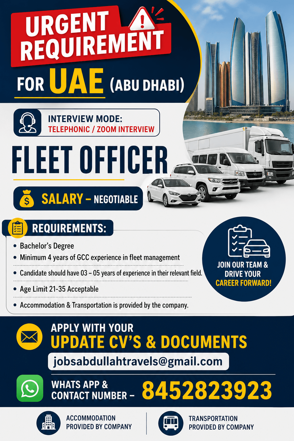 URGENT ! REQUIREMENT FOR UAE (ABU DHABI)