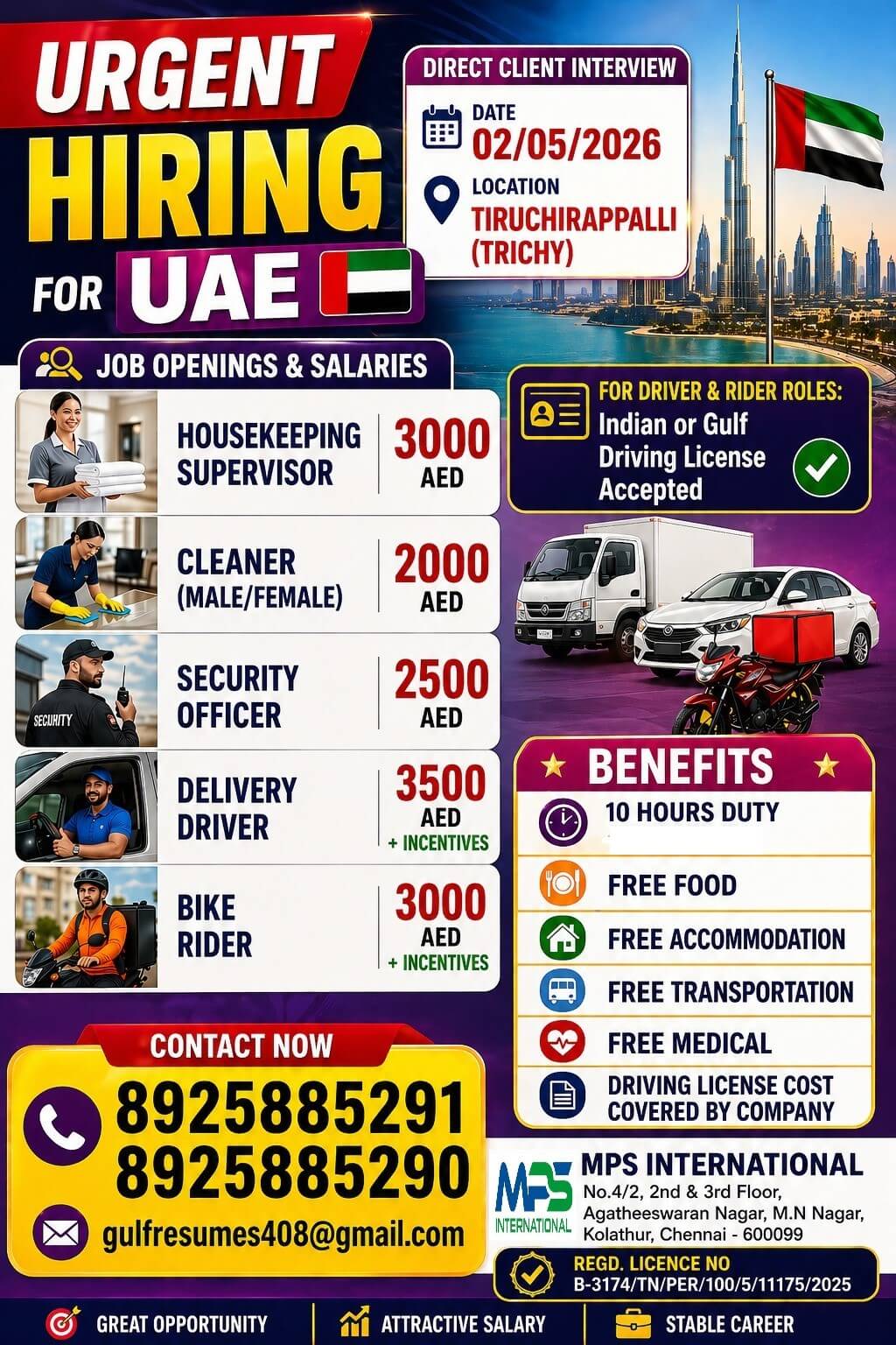 URGENT HIRING FOR UAE DIRECT CLIENT INTERVIEW ON 02/05/2026 IN TIRUCHIRAPPALLI (TRICHY)
