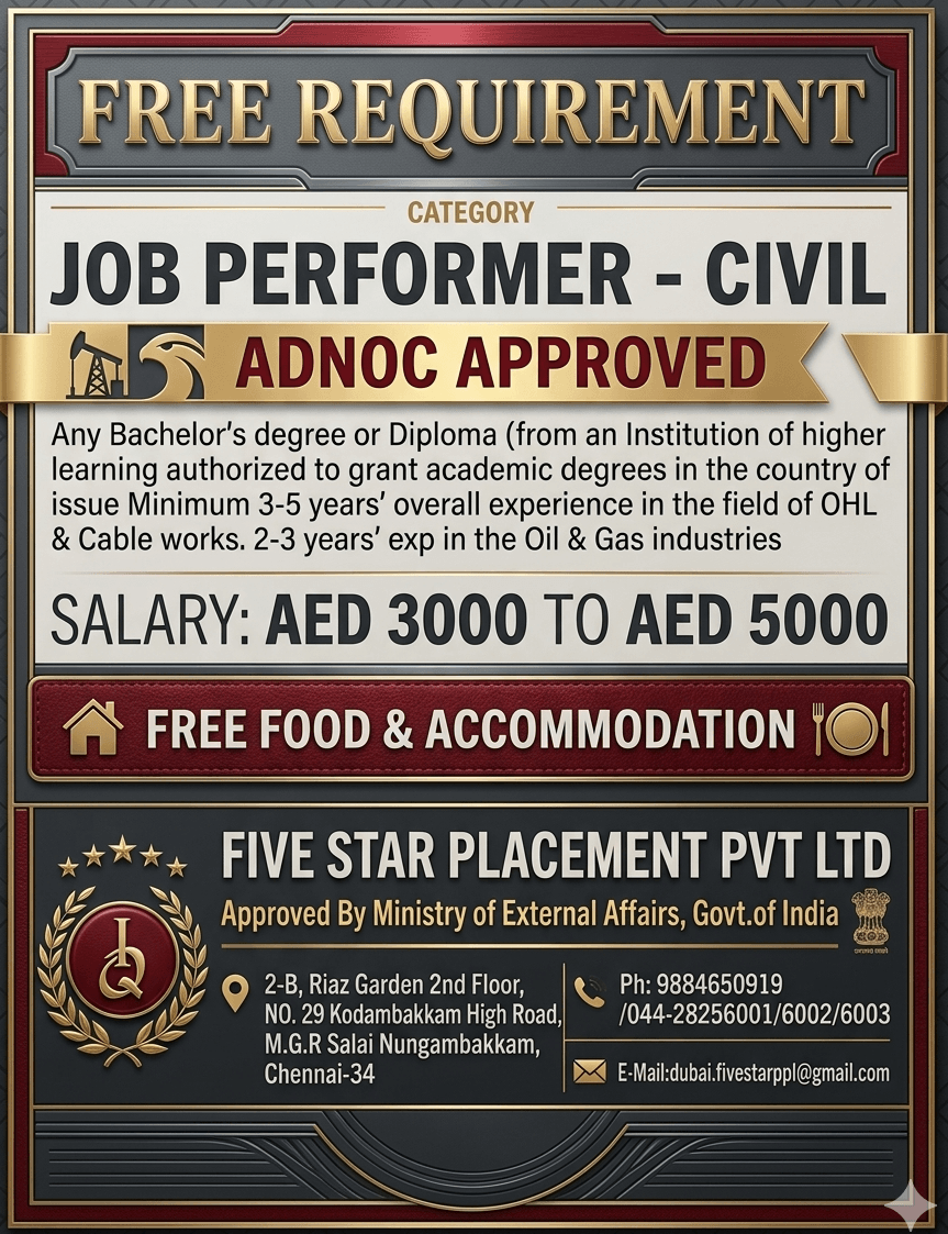 FREE REQUIREMENT FOR ABUDHABI