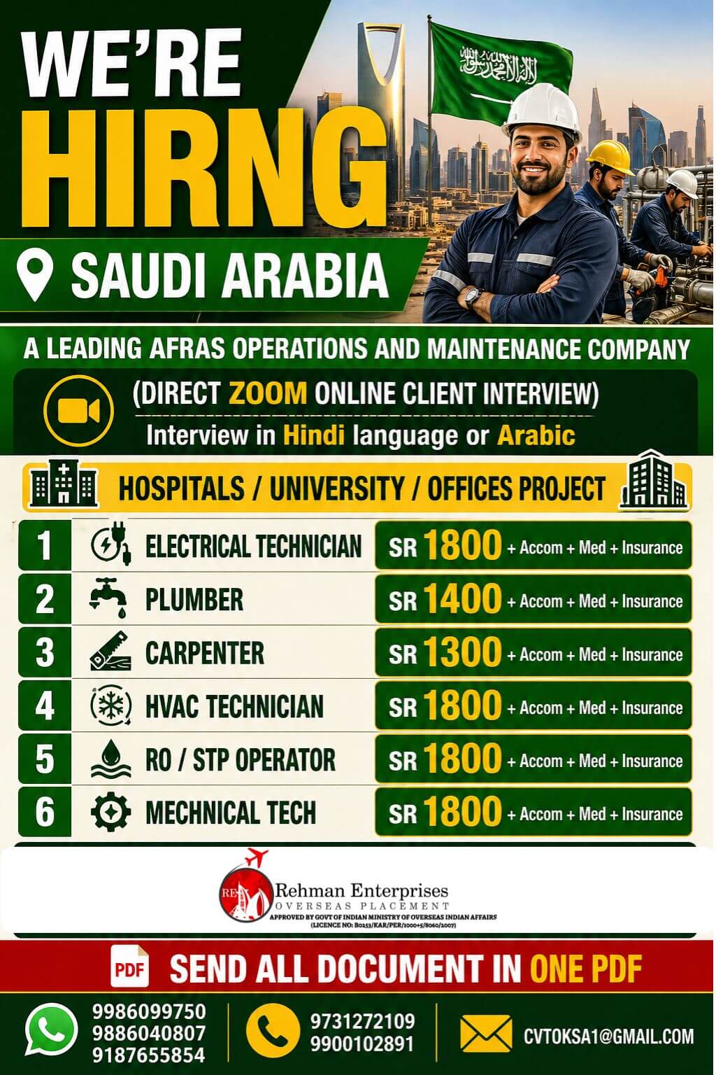 HIRING FOR A LEADING AFRAS OPERATION AND MAINTENANCE COMPANY IN SAUDI ARABIA