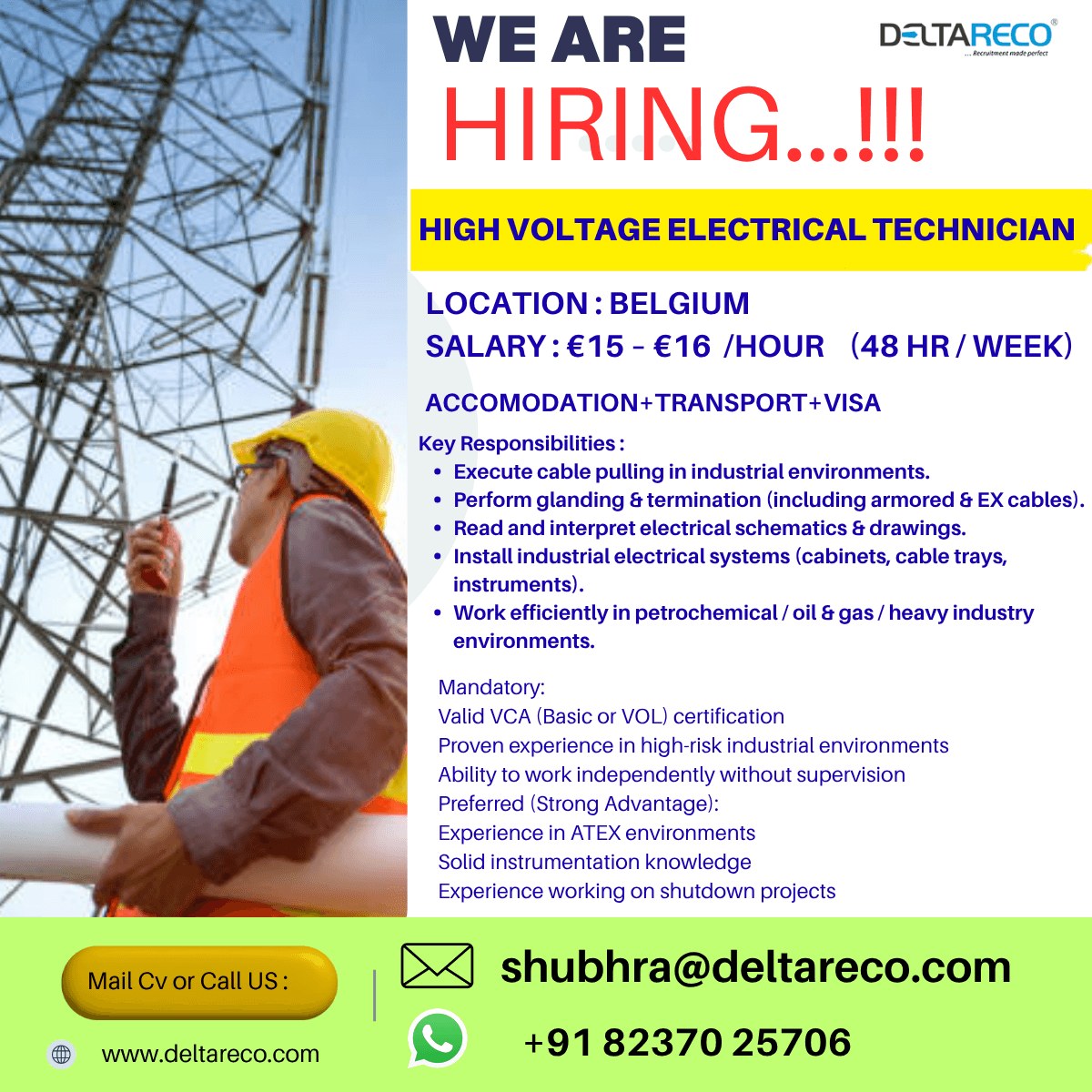 Hiring Electrical Technicians For Europe