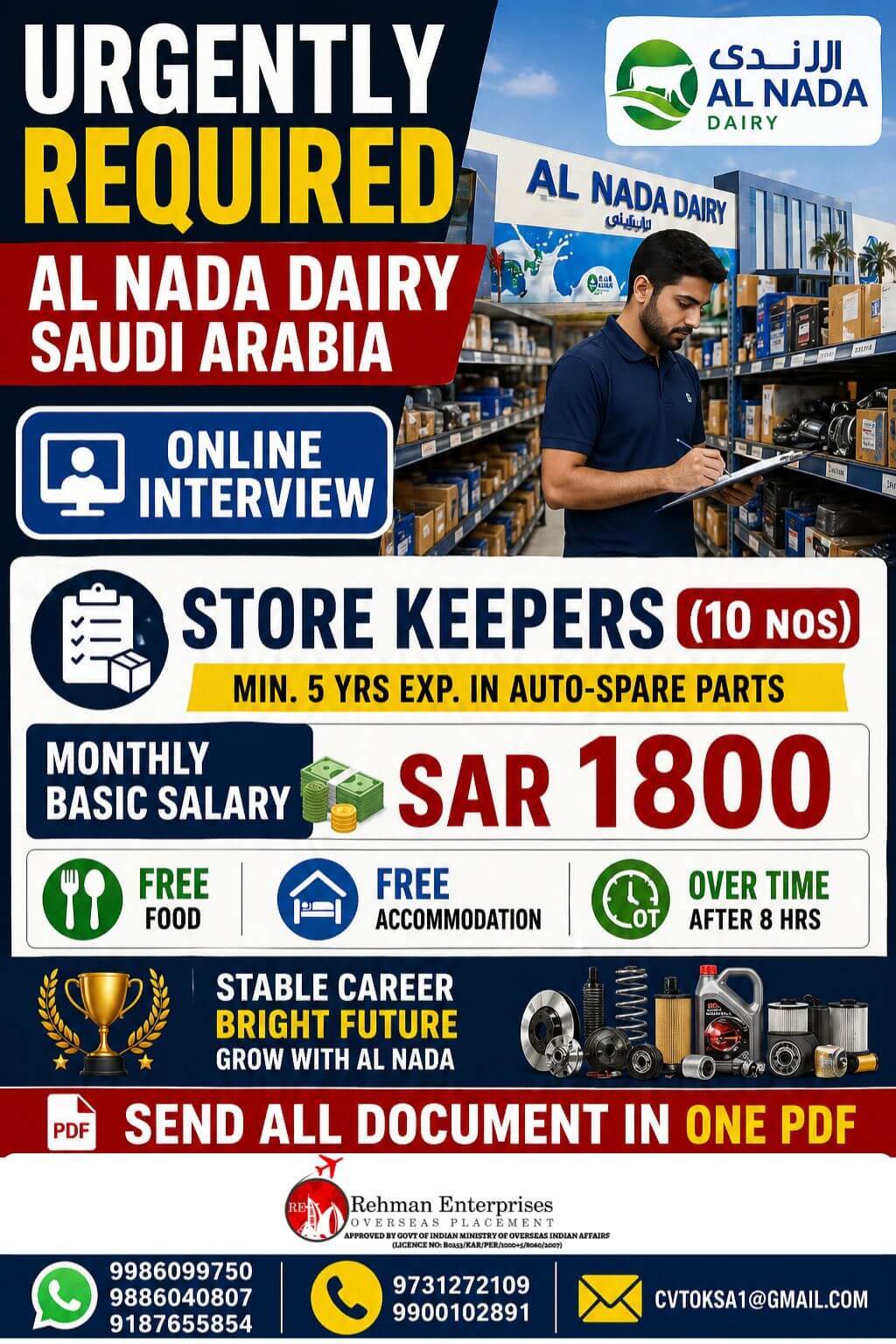 URGENT REQUIRED FOR AL NADA DAIRY IN SAUDI ARABIA