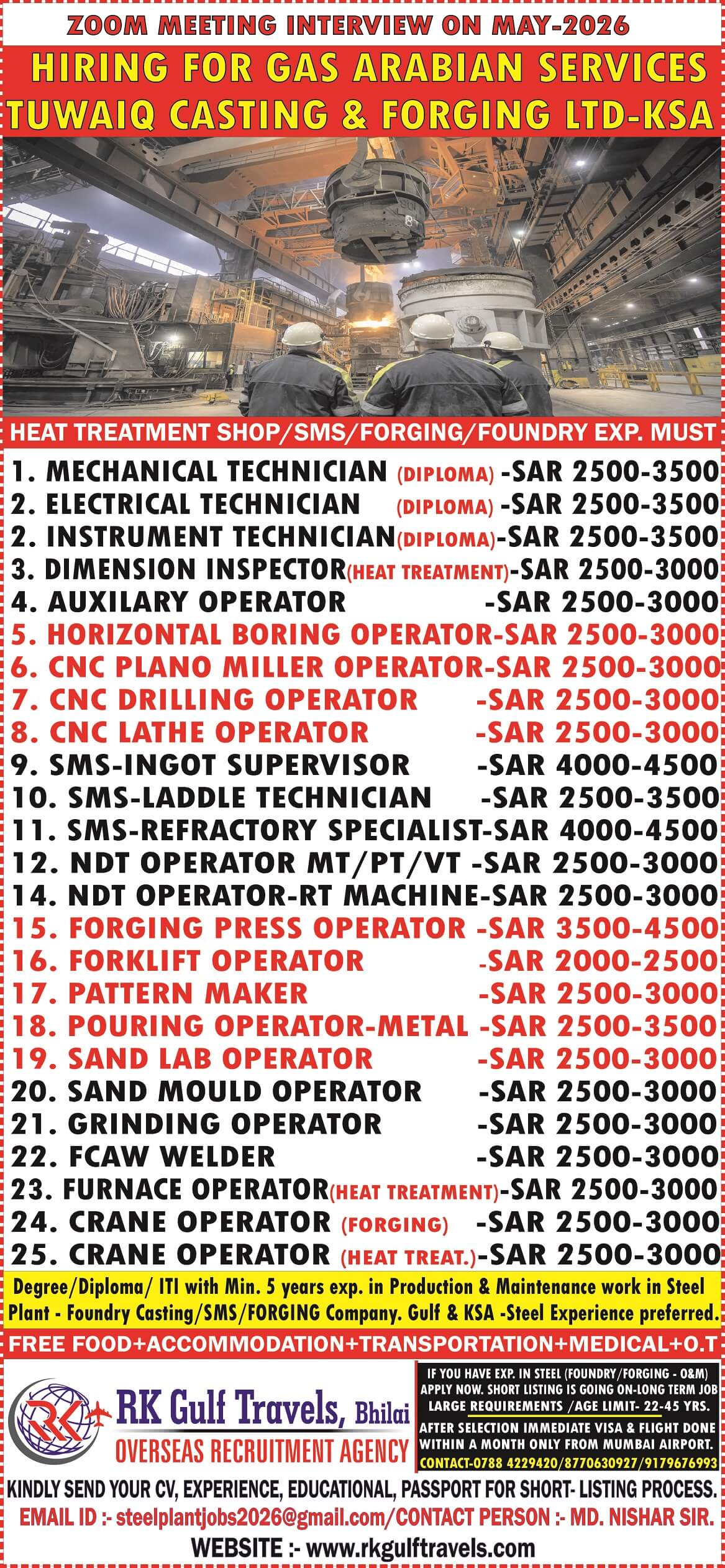 HIRING FOR A GAS ARABIA COMPANY FOR THEIR TUWAIQ STEEL - KSA
