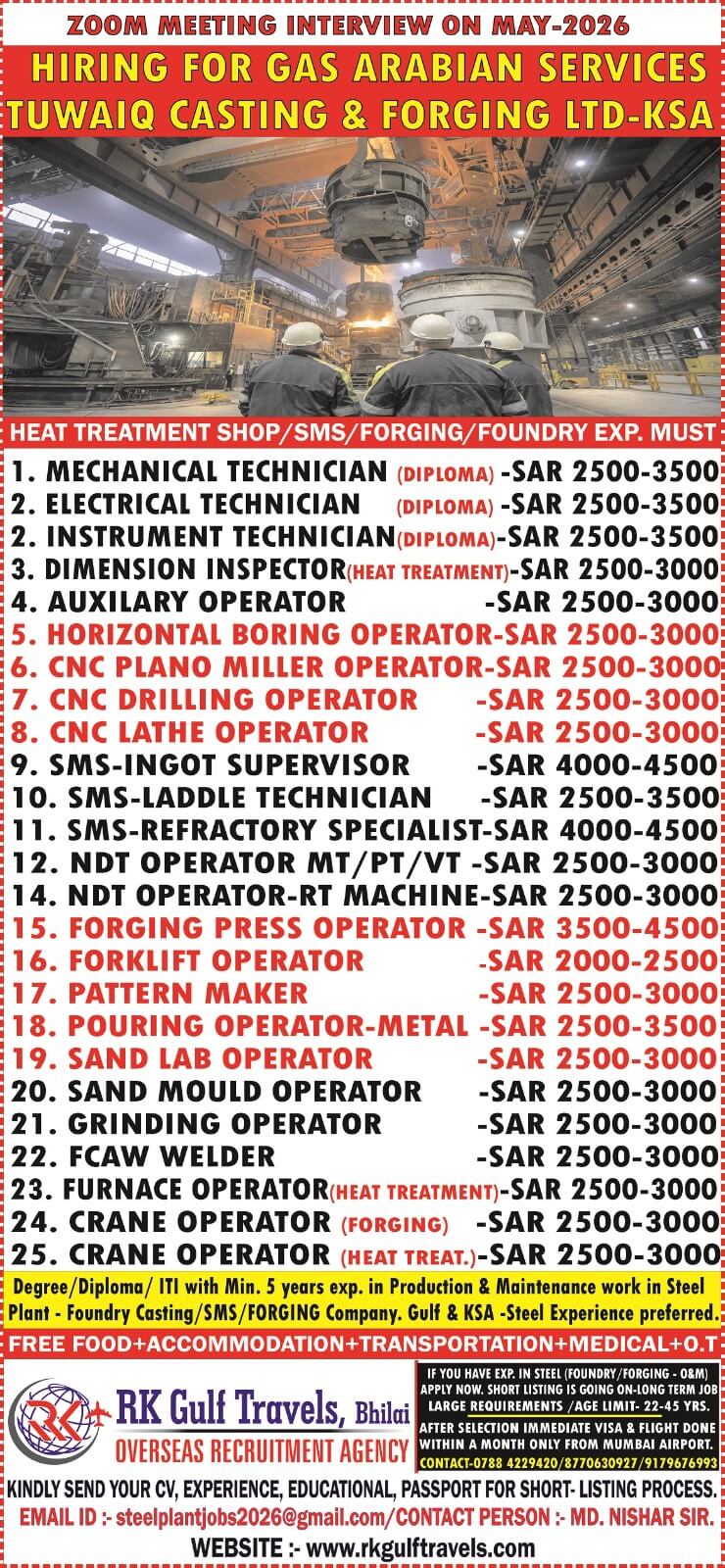 HIRING FOR A GAS ARABIA COMPANY FOR THEIR TUWAIQ STEEL - KSA