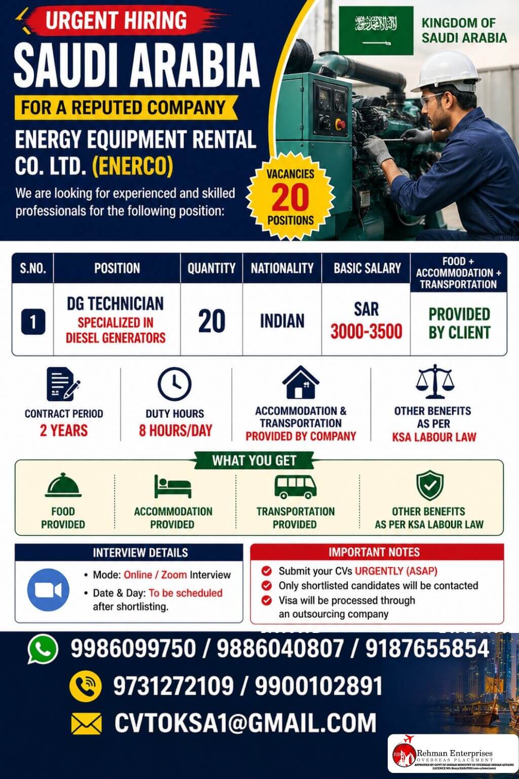 URGENY HIRING FOR SAUDI ARABIA