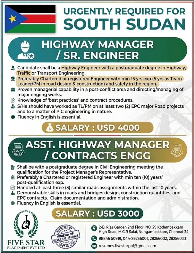 URGENT REQUIREMENT FOR SOUTH SUDAN