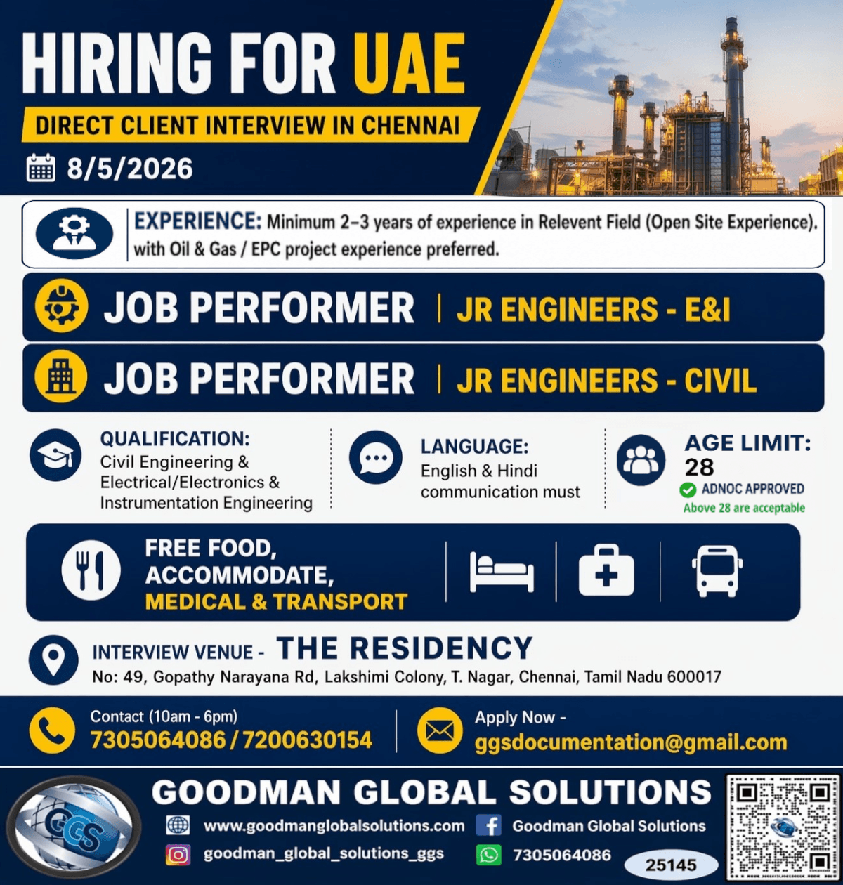 HIRING FOR UAE - LONG TERM  DIRECT CLIENT  INTERVIEW IN CHENNAI @ 08-05-2026