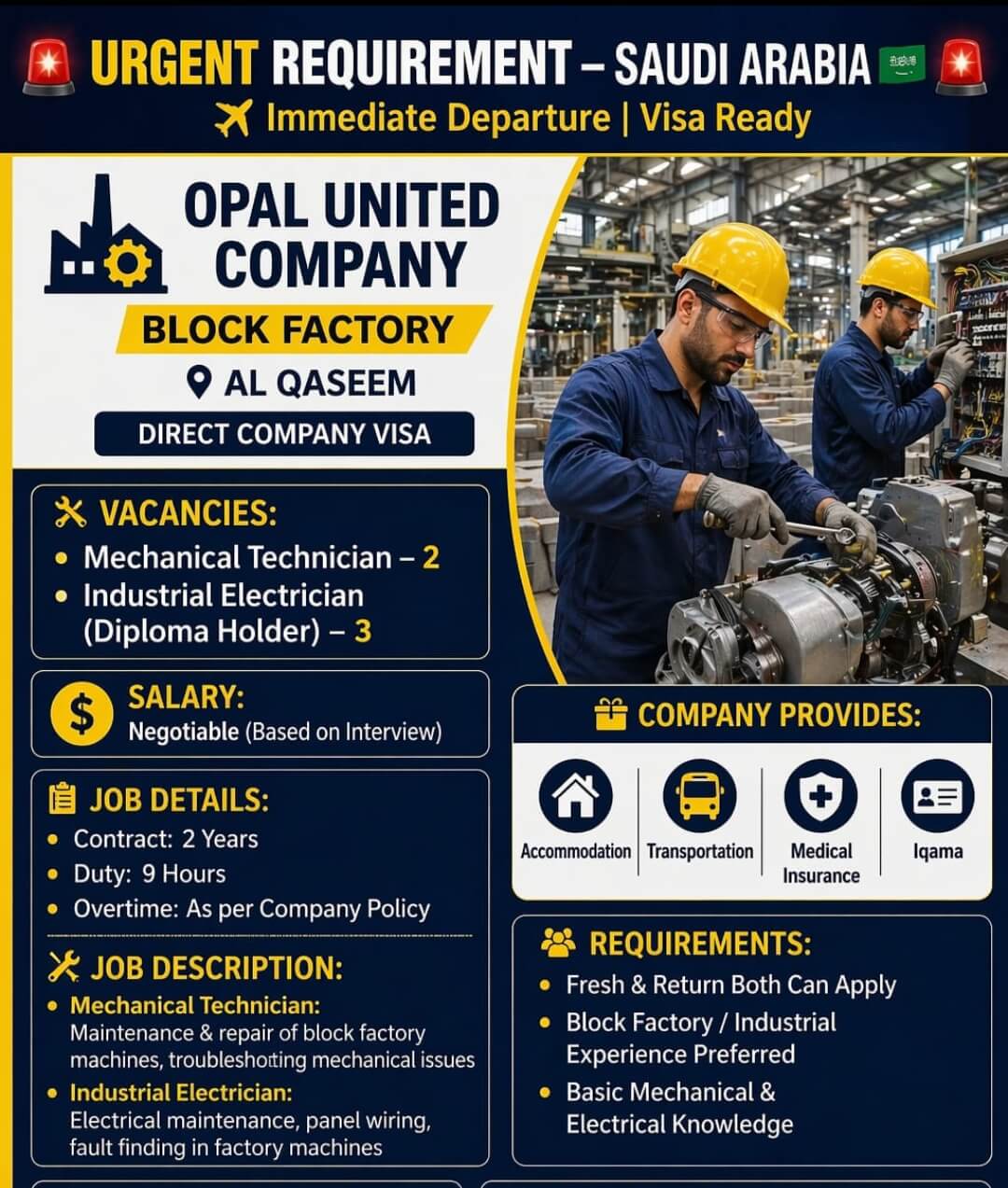 URGENT HIRINGFIR SAUDI ARABIA -TODAY INTERVIEW BY CLIENT