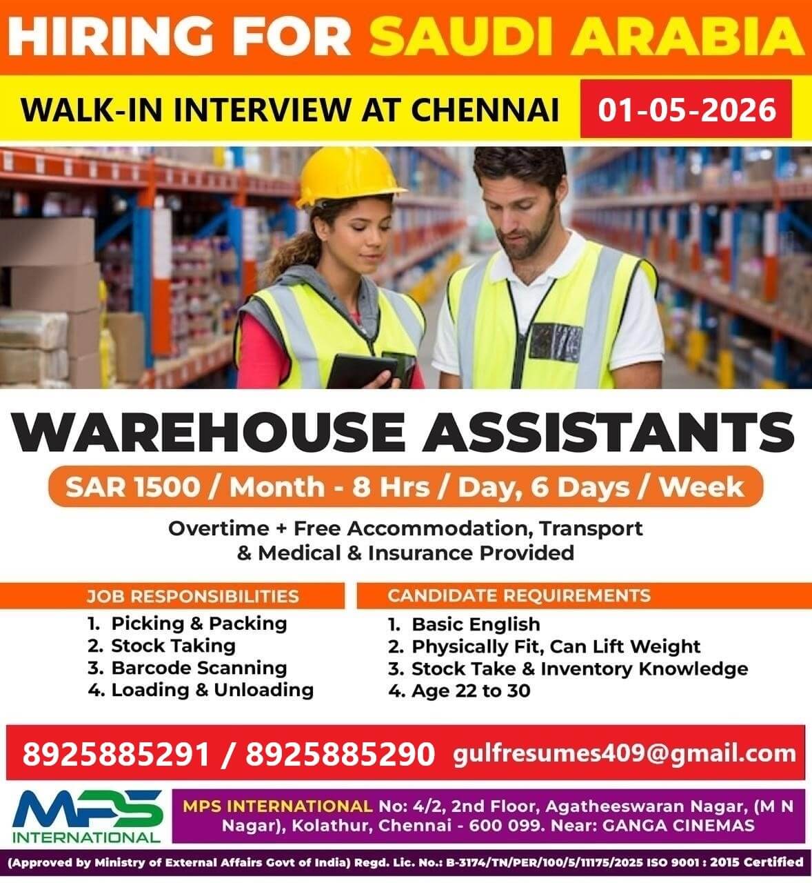 HIRING FOR SAUDI ARABIA WALK-IN INTERVIEW AT CHENNAI – 01-05-2026